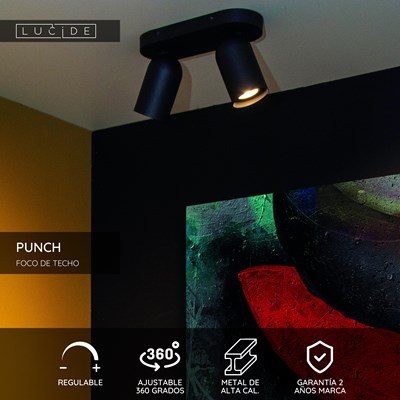 Lucide PUNCH - Foco de techo - 2xGU10 - Negro